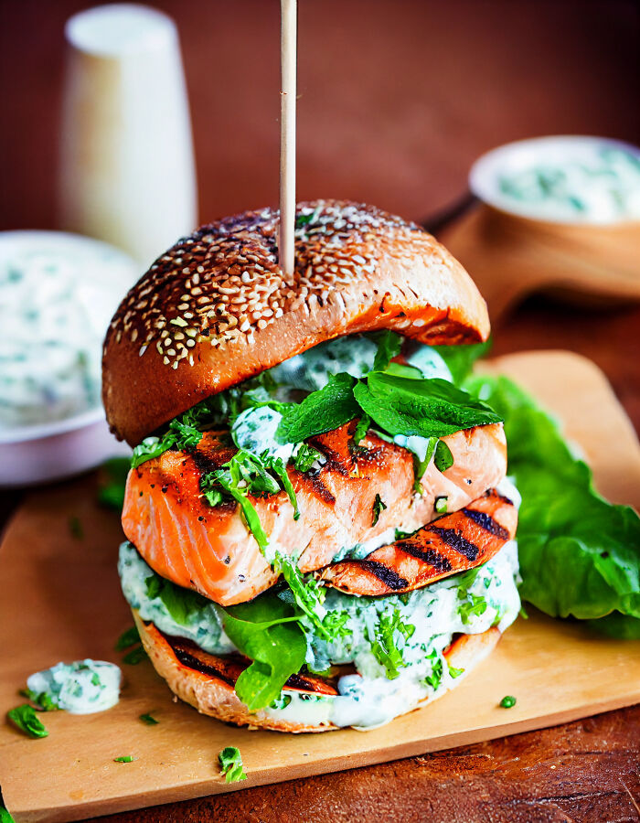 Outrageous Grilled Salmon Burger With Tzatziki