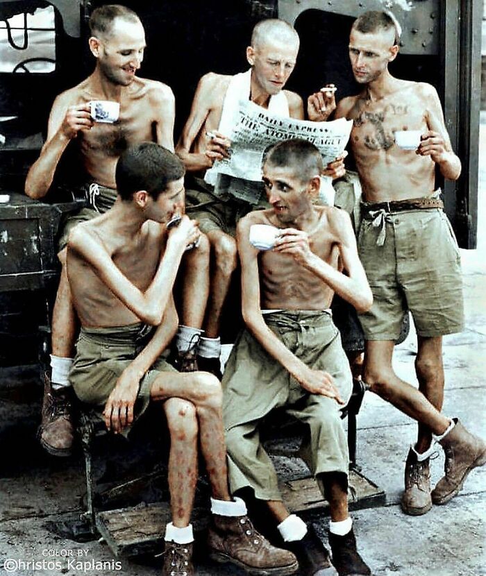 Australian Soldiers After Their Release From Japanese Captivity In Singapore, 1945. Colorized By: Hristos Kaplanis