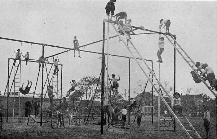 Children Playing On Playground Equipment In Dallas, Texas. Ca. 1900