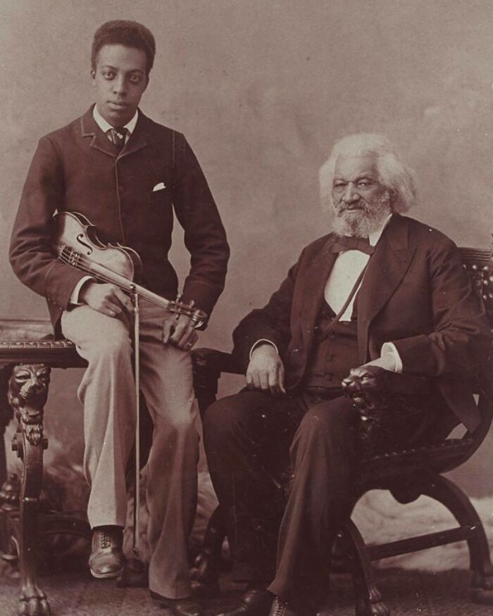 Former Slave, Author And Activist Frederick Douglass With His Musician Grandson Joseph Douglass In 1894