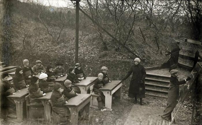 Open-Air School In The Freezing Cold. The Netherlands. 1918