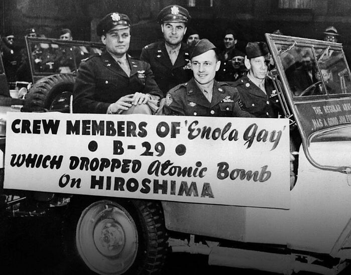Crew Members Of B-29 Superfortress “Enola Gay” On Parade, 1945