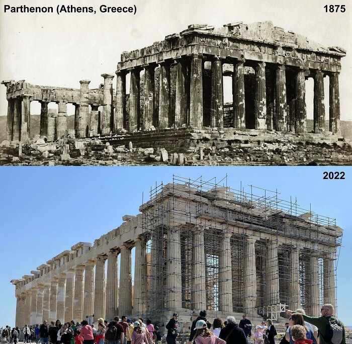 Parthenon (Athens, Greece). 1875 vs. 2022