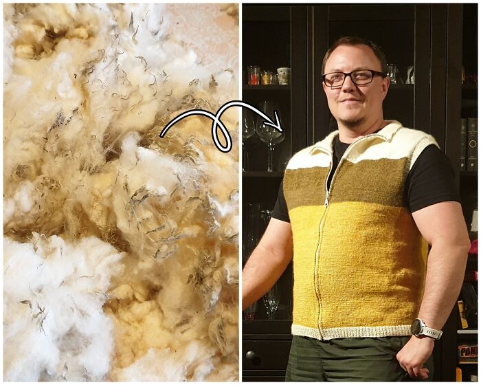 I Made A Vest From A Sheep's Fleece! I Washed It, Combed The Wool, Spun The Yarn, Dyed The Yarn And Knit A Vest!