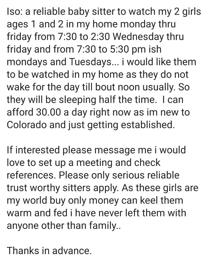 $3/Hour Babysitter Wanted
