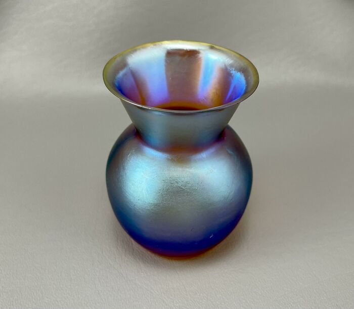 Tiny Karl Wiedmann Art Deco Iridescent Myra Glass Vase, Found Recently At The Local Thrift For 99 Cents. I’m In The Us