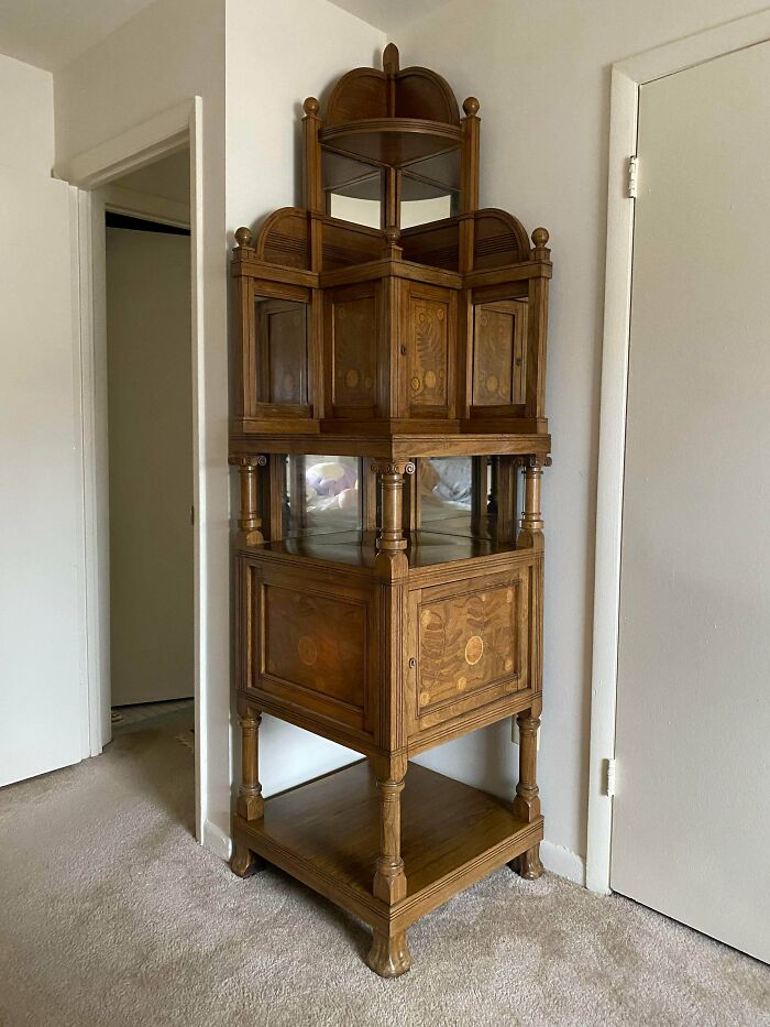 Scored This Beautiful Antique Corner Cabinet From A Job (I Work In Estate Sales) For $350 Including Movers- I’m Obsessed
