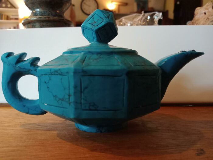 Found This Hand Carved Turquoise Teapot With Remains In It At An Antique Store