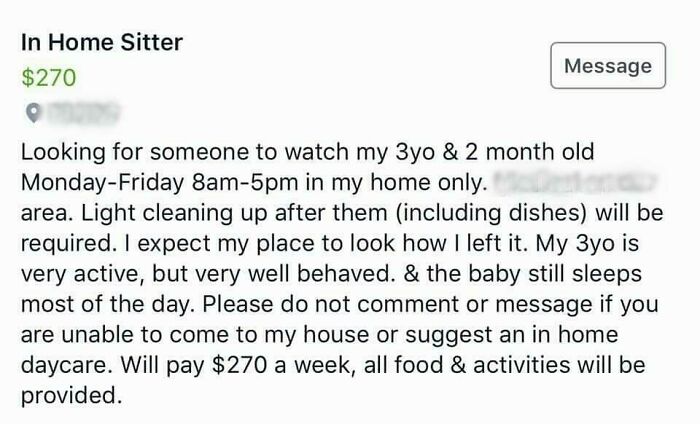 I Want A Full-Time Nanny To Watch My Toddler And Infant For Sub-Minimum Wage. Don't Suggest Daycare