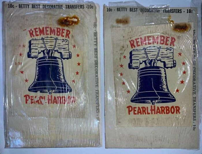 From My Collection. Two Original World War Two Decals Commentating The Bombing Of Pearl Harbor. They Are Still In The Original Packages With Instruction Cards