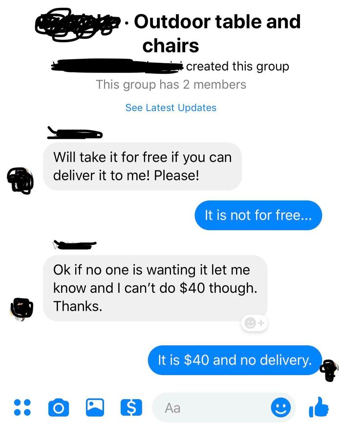 Posted For $40 And They Want It For Free With Delivery