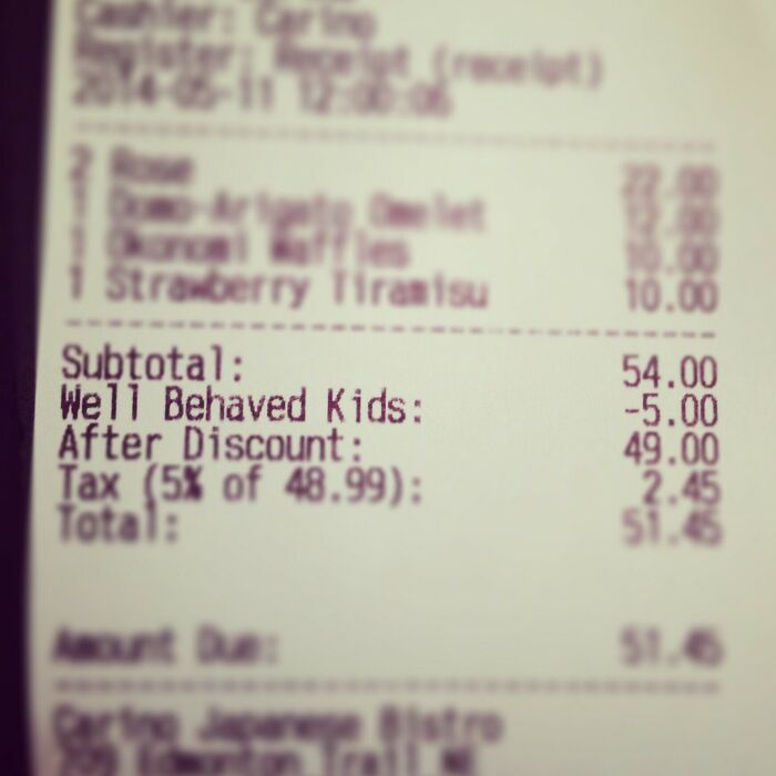 Out For Mother's Day Brunch With Our 1-Year-Old Daughter When We Received Our Bill