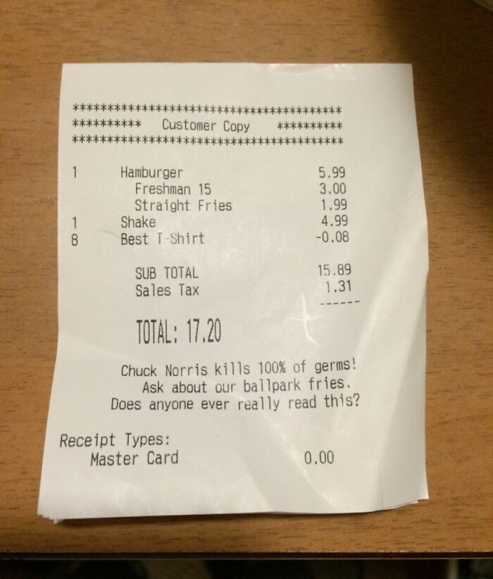 My Receipt At A Local Burger Joint