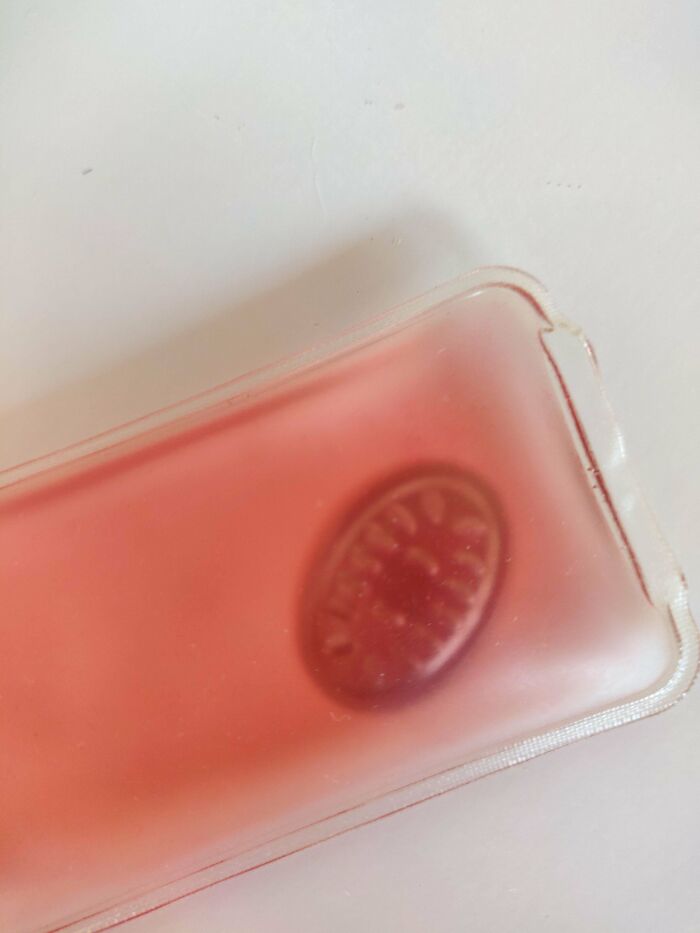 Small Plastic Pouch With Red Gel And A Metal Disc Inside
