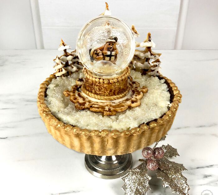 I Made You An Isomalt Snow Globe Pie With Danish Rice Pudding And Chocolate Filling. Happy Christmas!