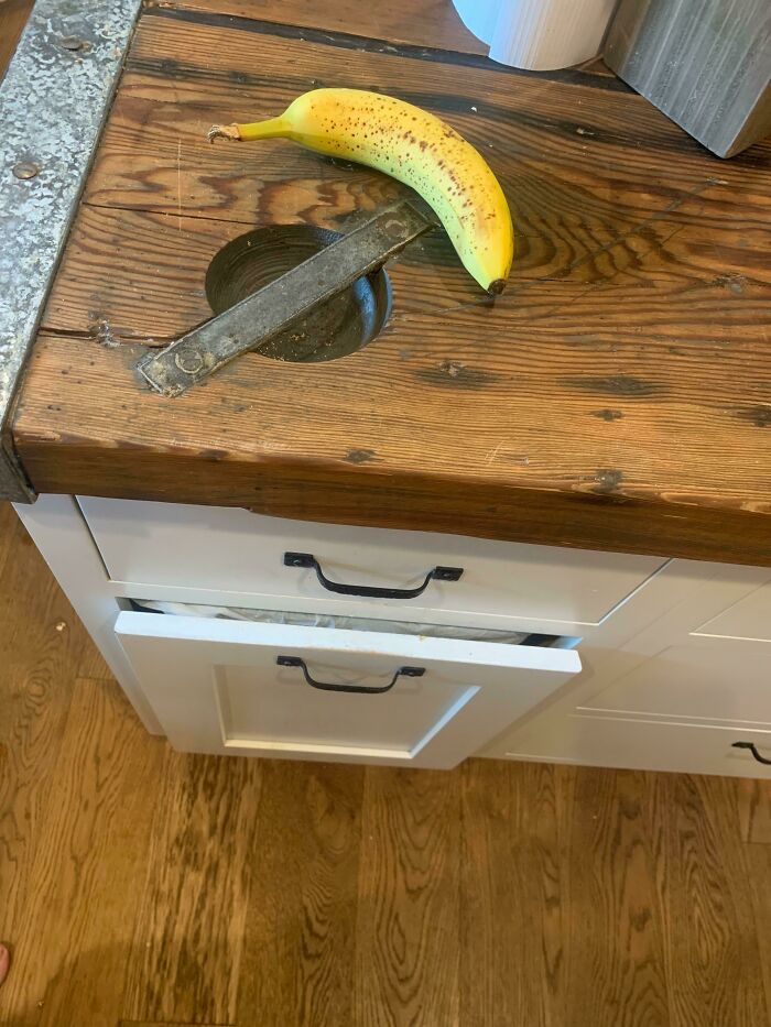 At An Airbnb In A Beach Town On East Coast, Us. Kitchen Island Has These “Indents” With A Handle? Seems Like Repurposed Wood But Curious If There Is A Purpose In The Kitchen Or Just A Design?