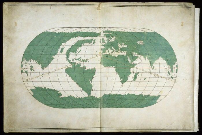 Un mapa del mundo dibujado en 1567 por el marinero otomano Ali Macar Reis (en esa época, era considerado el mapa más preciso)