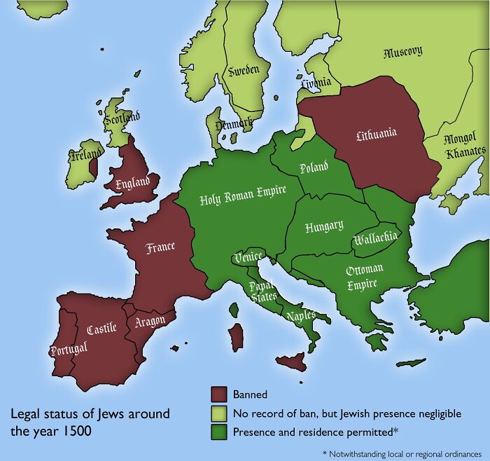 European Countries Where Jews Were Allowed To Exist In 1500