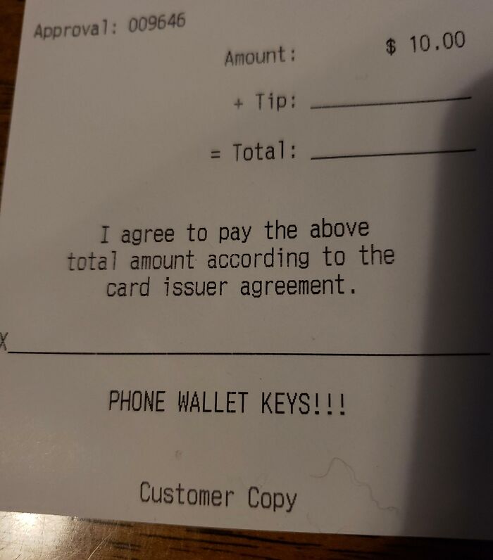 This Receipt From A Bar Reminds You To Take Your Phone, Wallet And Keys