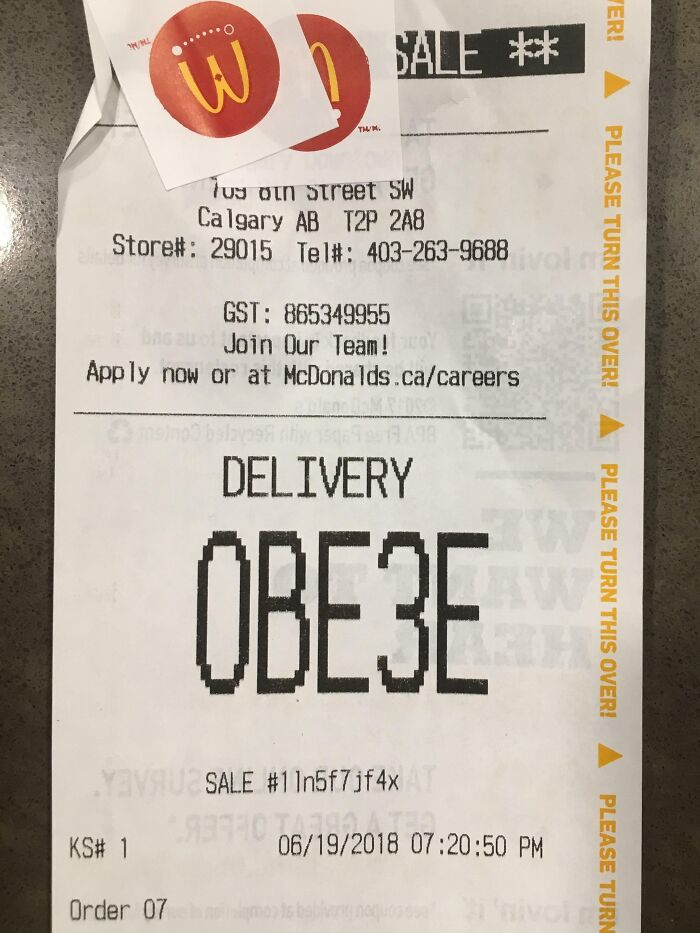 My McDonald's Delivery Receipt Seems To Say Obese