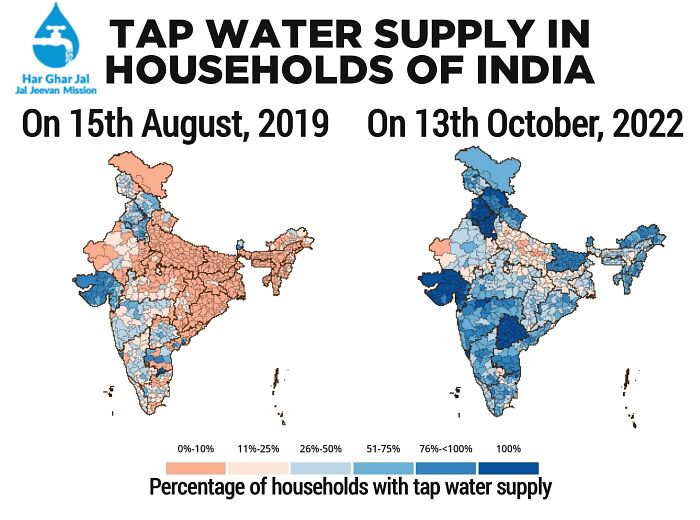 Tap Water Supply In Households Of India. (15 Aug 2019 - 13 Oct 2022). A Result Of The Ongoing Jal Jeevan Mission (Literally Water{=}life Mission)