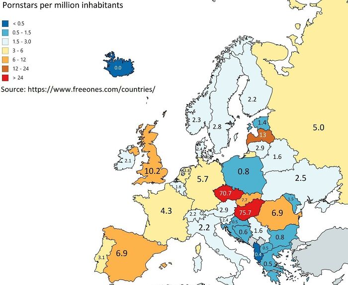 P**nstars Per Million Inhabitants In Europe