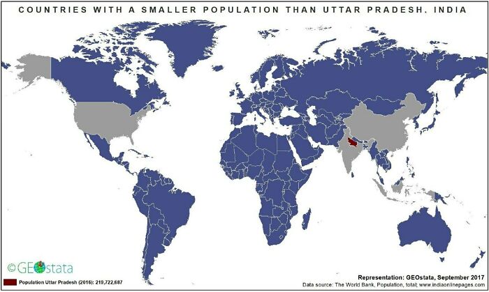The Countries In Blue Have A Smaller Population Than Uttar Pradesh (In Red, A State In India)