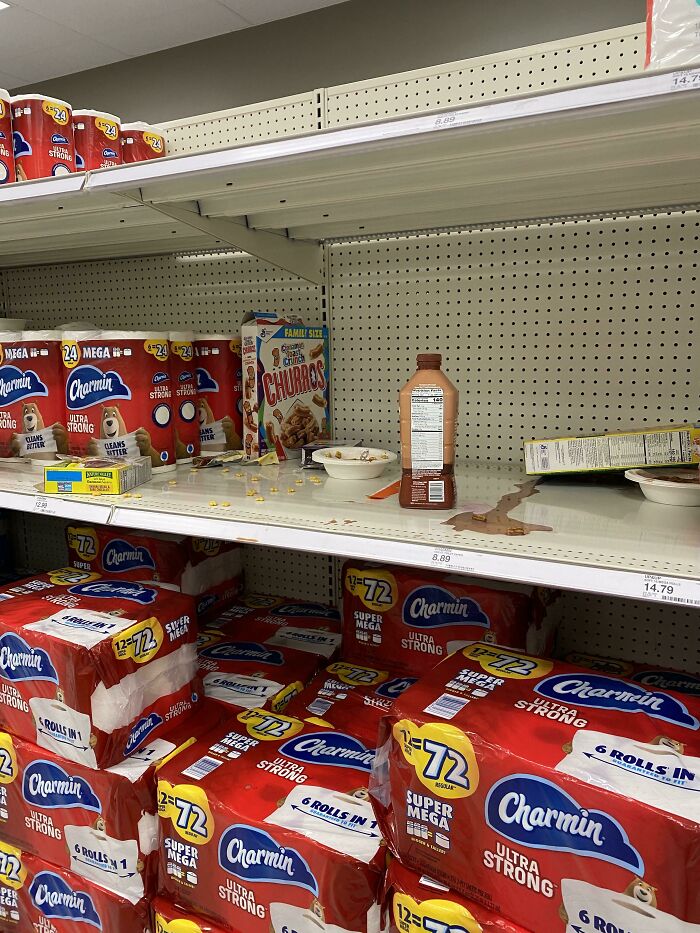 A Guest Decided To Have Breakfast In Our Paper Aisle. Worst Part Is They Used Chocolate Milk