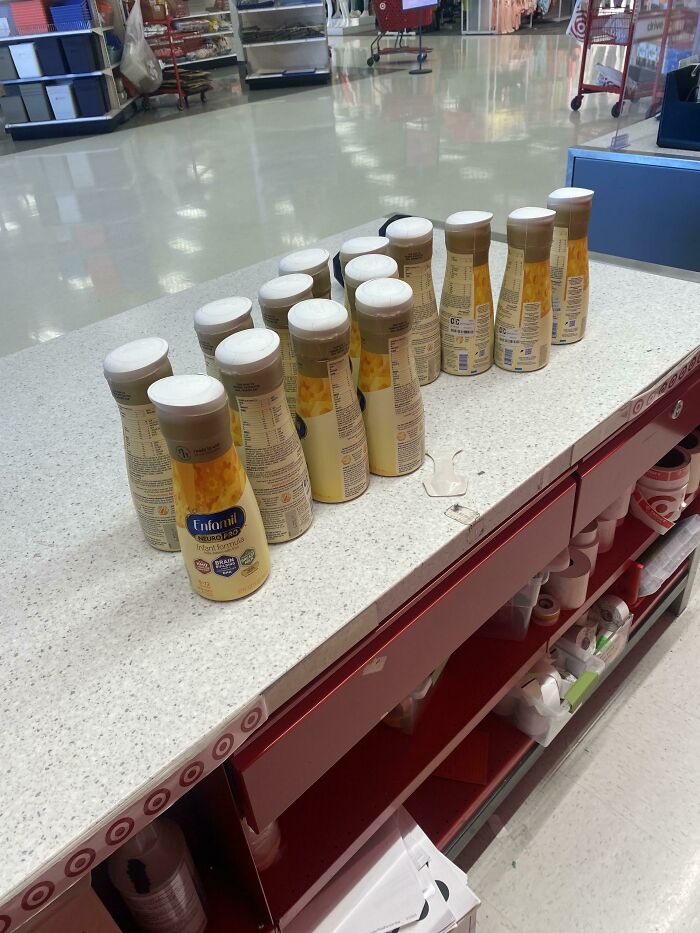 Some Jerk Just Came In And Returned 14 Bottles Of Formula Because They “Have A Chip In Them” It Really Sucks We Have To Dump It Out Seeing How Sought Out It Is Smh