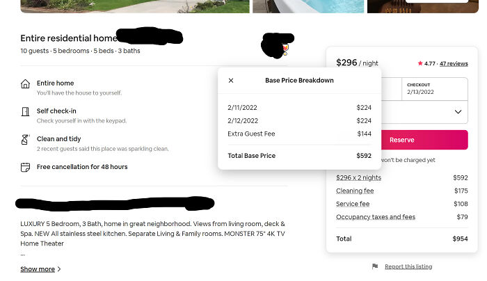Airbnb Pricing. Not Only Do They Add "Cleaning Fee" And "Service Fee" To The Nightly Rate, But The Nightly Rate Is Raised For "Extra Guests." I Selected 8 Guests For A House That Says 10 Guests. What Could Be A Reasonable $500 Stay Ends Up Doubled Due To Extra Fees