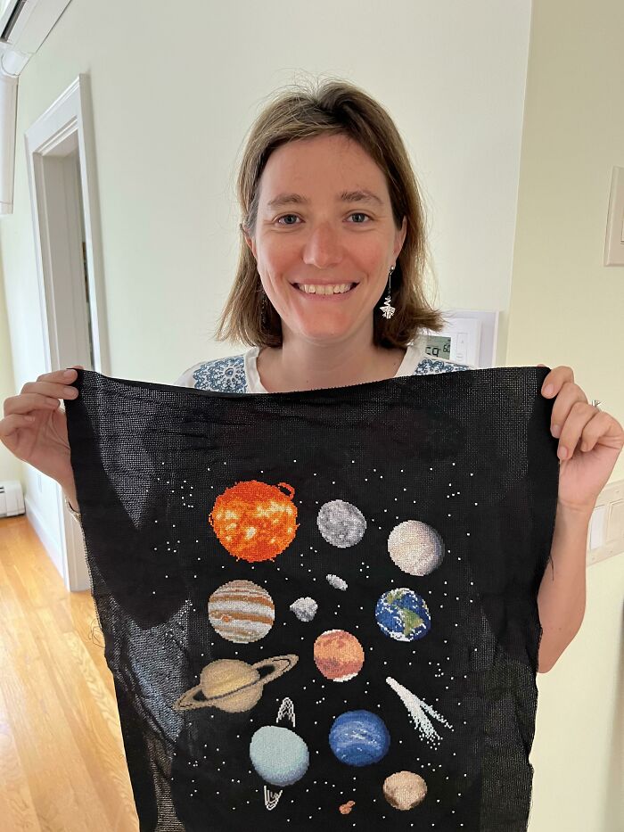 It Took Me Over A Year, But I *finally* Finished My Cross Stitch Of The Solar System!!!