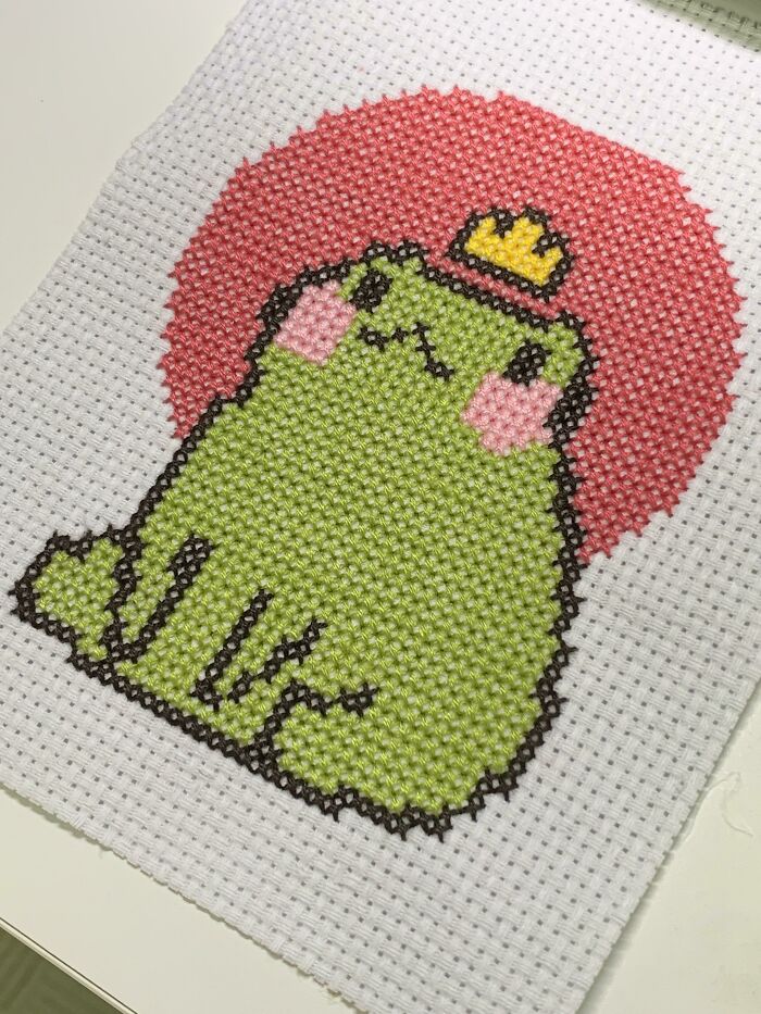 None Of My Friends Appreciate My Cross Stitch So Im Upset But I Finished This Frog In One Week