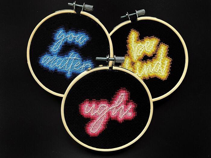 Neon Cross Stitches! These Are Self-Drafted, And Were Really Fun To Design And Stitch