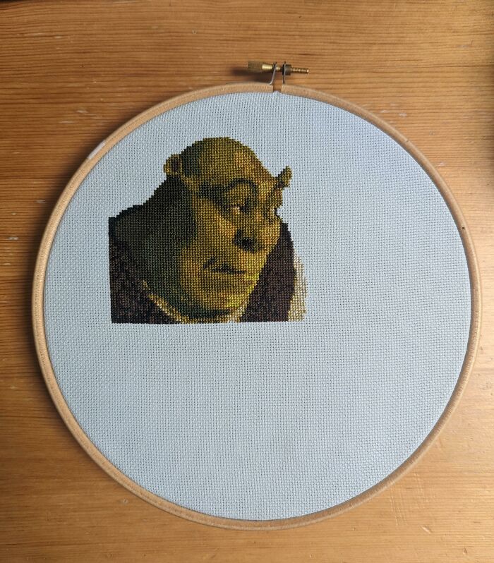 My Expression When Someone Tells Me That Men Shouldn't Cross Stitch (Self Drafted Pattern)