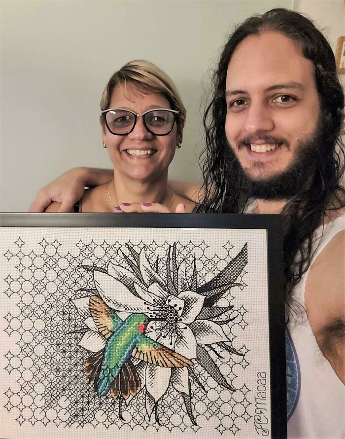 Birthday Gift For My Mom, The Person Who First Got Me Into Cross-Stitch. We Love Watching Hummingbirds Together, So I Stitched One She Can Look At Whenever She Wants