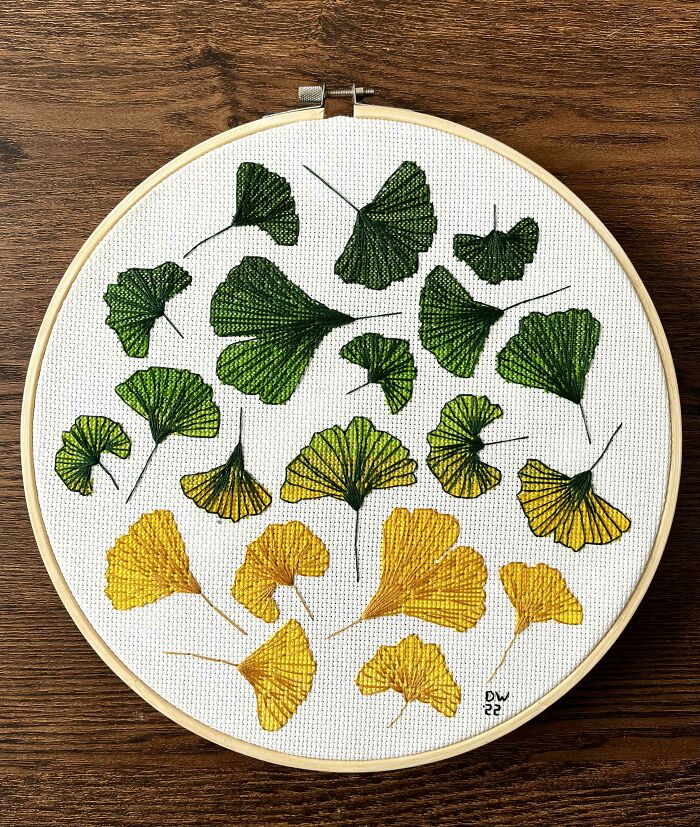 Some Ginkgo Leaves For My First Larger Sized Project Since Picking Up Cross Stitching Last Year