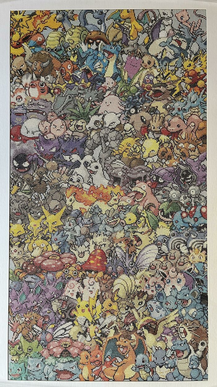 It Took Me 5 Years To Finish Lord Libidian's Epic Pokemon Cross Stitch Gen 1. But I Re-Picked All The Colors To Get A Better Match