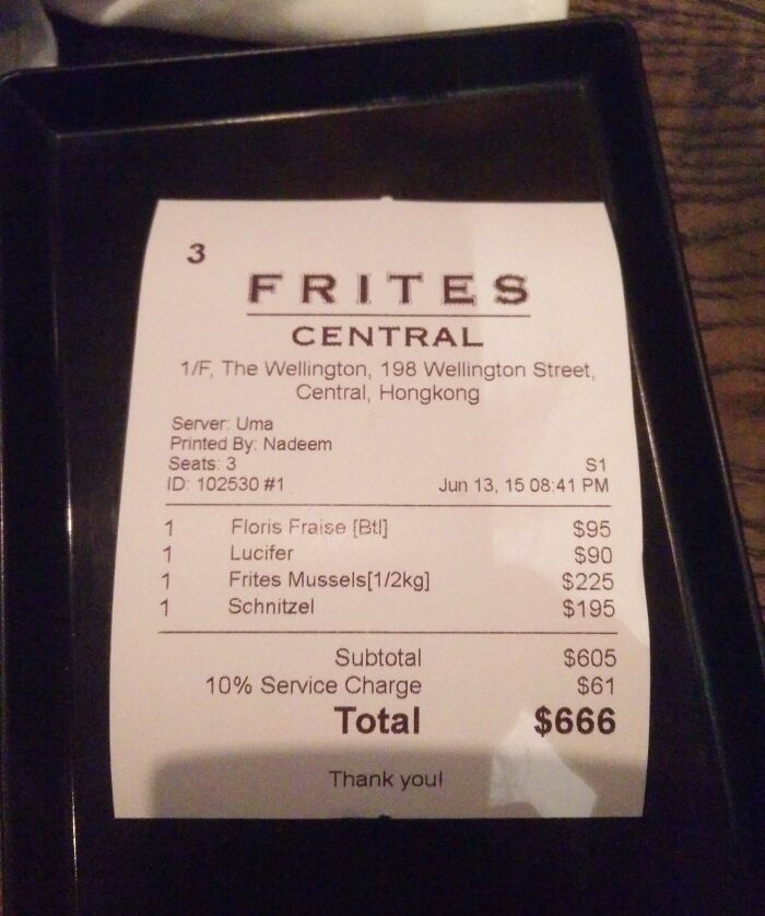 Ordered A Beer With My Dinner Called Lucifer And The Bill Came To $666