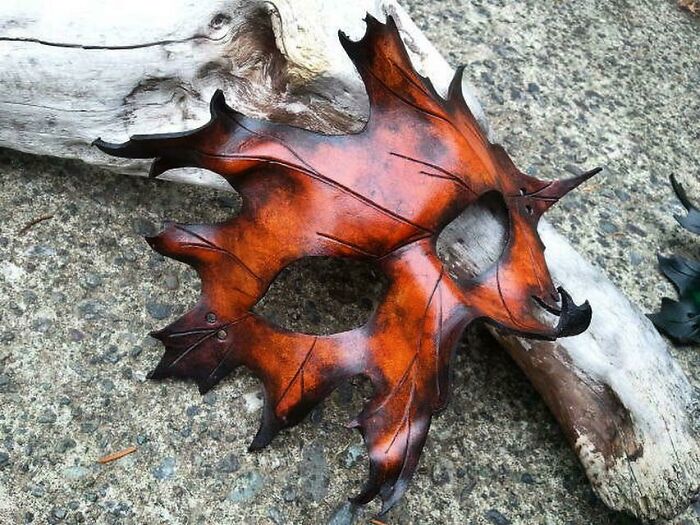 A Leaf Mask Made Out Of Leather