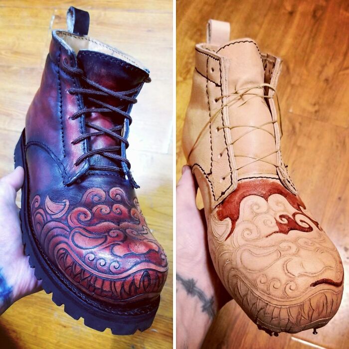Leather Carving Handmade Boots