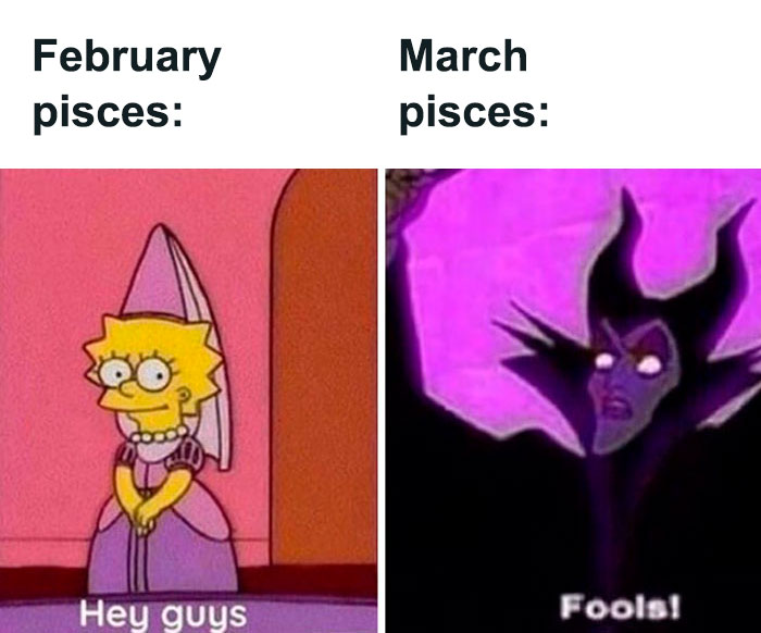 February Pisces vs. March Pisces meme