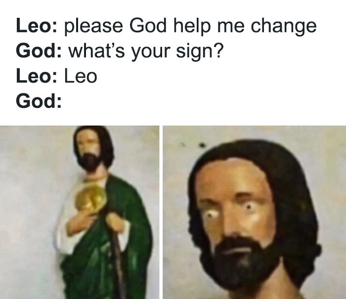 Leo asking God to help him change meme