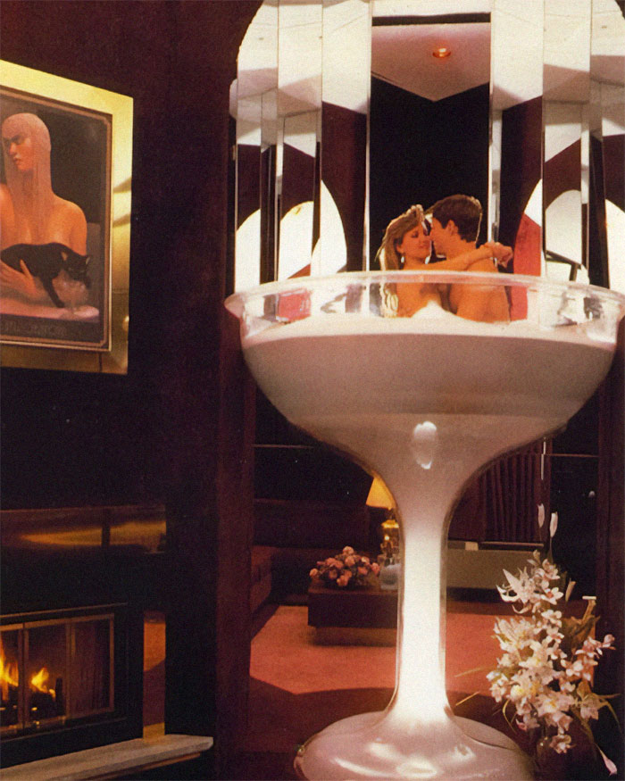 Cove Haven - Pocono Resorts. The Legendary And Kitschiest Of Couples Resort Boasts Honeymoon Suites With 7-Foot Champagne Glass Whirlpool Baths Overlooking Glass Heart-Shaped Pools. Promo 1989