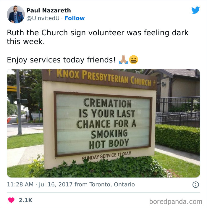 This Sign Knows You're Spending Time At Church Instead Of The Gym, But Don't Fear Because You'll Have A "Smoking Hot Body" When You're Dead!