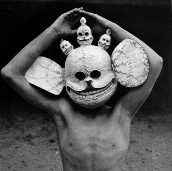 Tibetan Shaman Wearing A Citipati Skull Mask