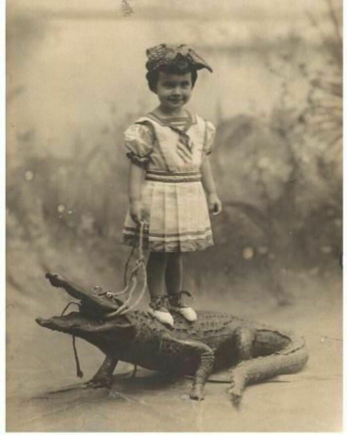 Dallas Mercier Conklin Standing On A Stuffed Alligator, 1908