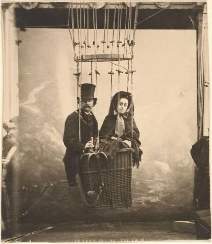 Felix Nadar And His Wife, Ernestine Taking A Photo In A Stationary Hot Air Balloon, 1860