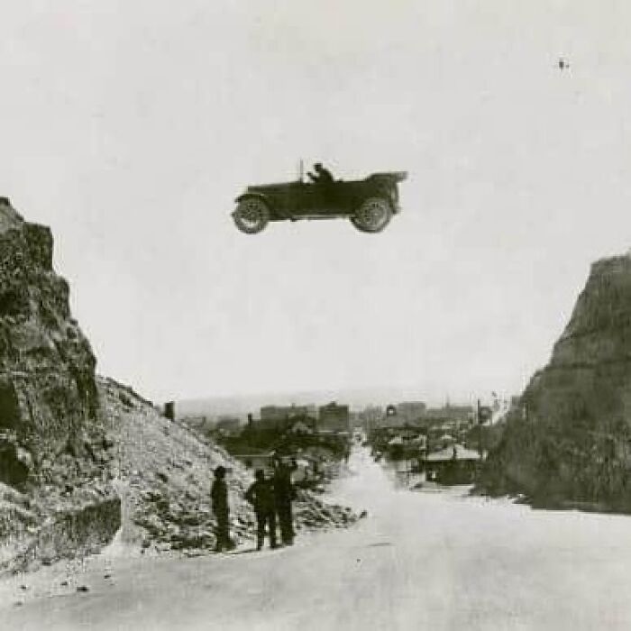 Stunt Performers Jumping Two Large Embankments In El Paso, Texas. This Photo Was Taken In 1922