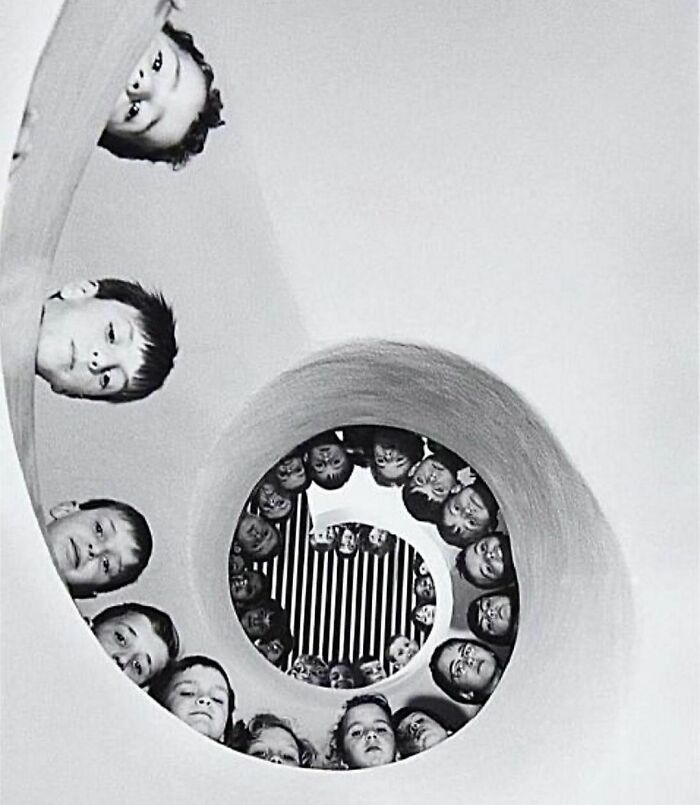 Children On A Spiral Staircase In The Newly Built Children’s Library In Clamart, France. Photo Taken In 1965 By Martine Franck