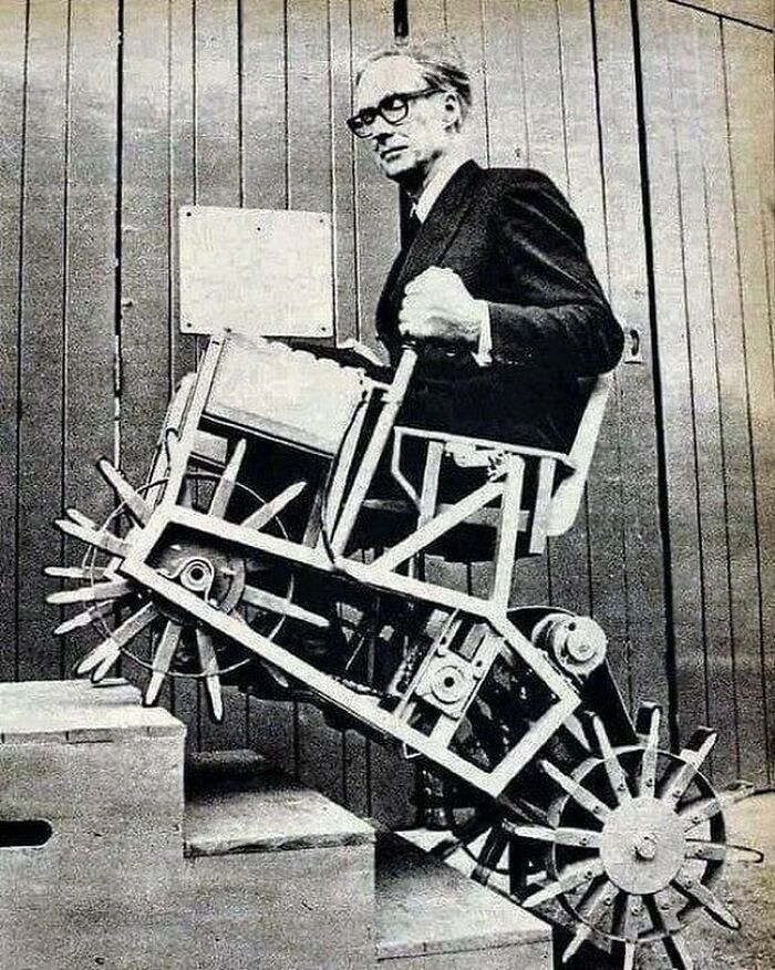 Professor Meredith Thring And His Stair-Climbing Chair Prototype In 1964